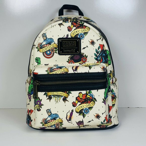 Marvel Flash Tattoo Comic Loungefly Mini Backpack IRON MAN CAPTIAN AMERICA NWT - Picture 5 of 12